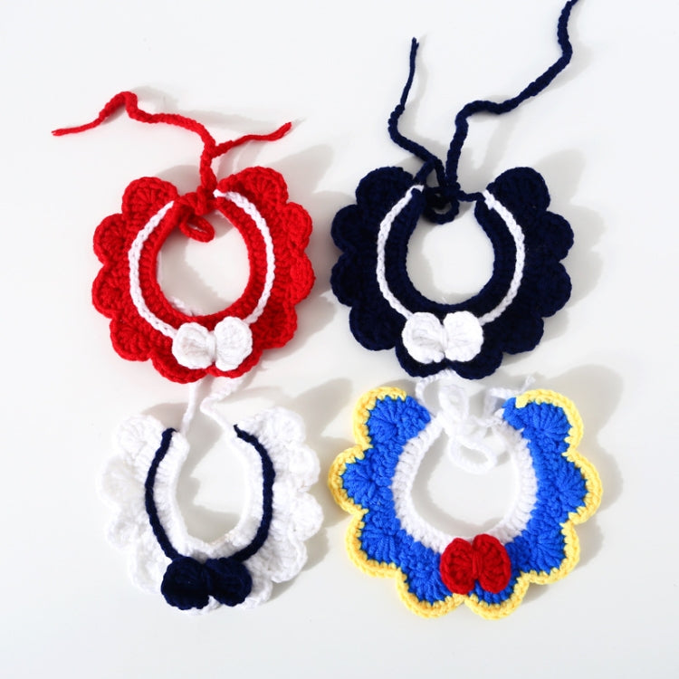 3 PCS Handmade Woolen Knitting Adjustable Flower Bow Knot Cat Dog Bib Accessories Collar, Size:M 25-35cm