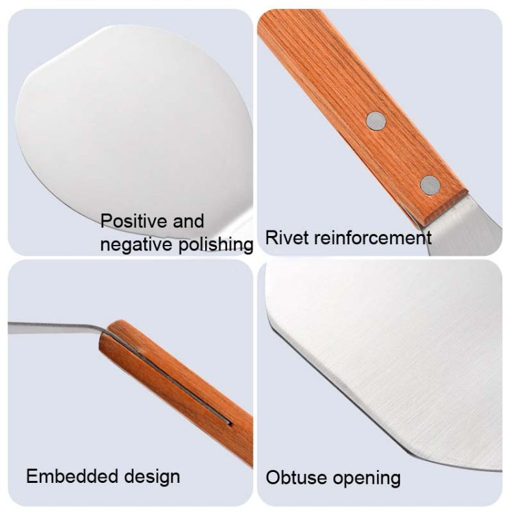 2 PCS 8 Inch Stainless Steel Flat-Head Pizza Shovel Solid Wood Handle Cake Teppanyaki Transfer Shovel