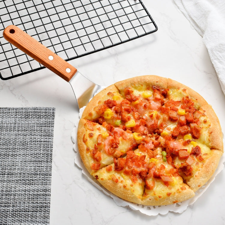 2 PCS 8 Inch Stainless Steel Flat-Head Pizza Shovel Solid Wood Handle Cake Teppanyaki Transfer Shovel