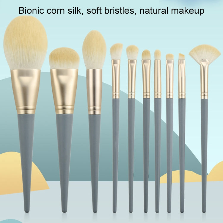 10 PCS / Set Makeup Brush Corn Silk Fiber Hair Loose Powder Brush Face And Eye Makeup Brush, Style:With Gray Bag