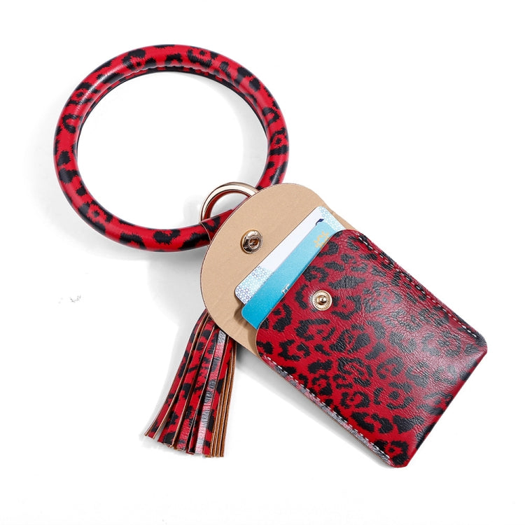 Bracelet Keychain Coin Purse Leopard Print PU Leather Tassel Coin Purse Card Case