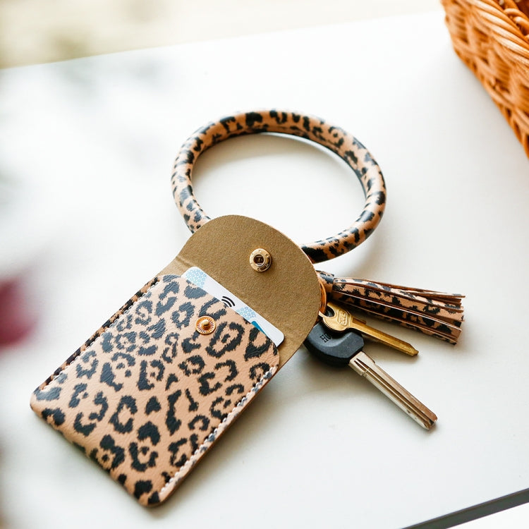 Bracelet Keychain Coin Purse Leopard Print PU Leather Tassel Coin Purse Card Case