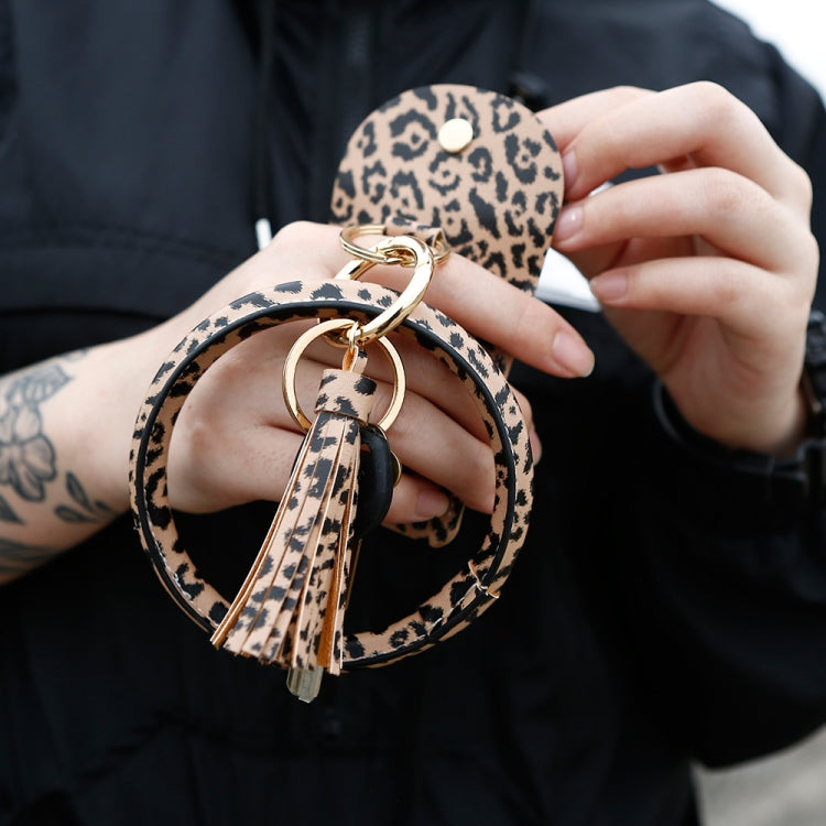Bracelet Keychain Coin Purse Leopard Print PU Leather Tassel Coin Purse Card Case