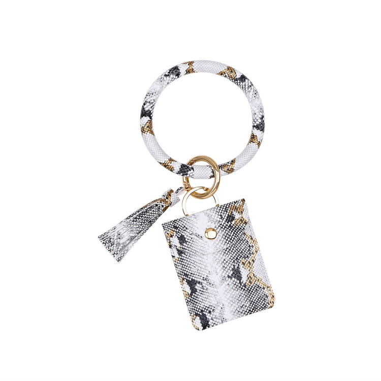 Wrist Keychain Coin Purse PU Leather Snake Print Bracelet Card Case