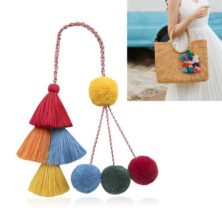 DIY Hand-Woven Bohemian Long Tassel Bag Pendant Keychain Hair Ball Pendant