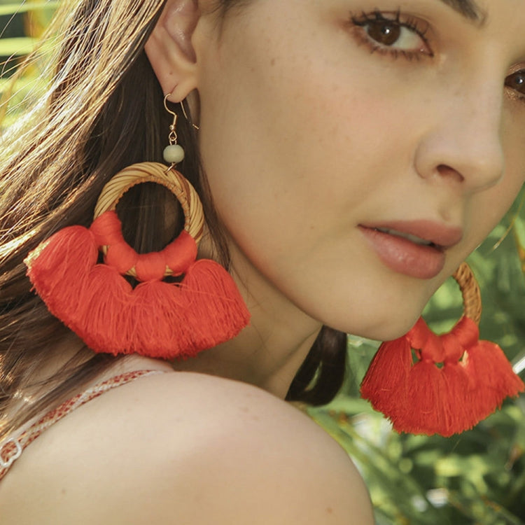 2 Pairs Ethnic Style Cotton Tassel Earrings Exaggerated Earrings Long Earrings