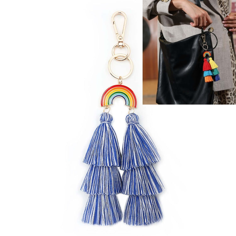 2 PCS Rainbow Ornaments Bohemian Cotton Thread Tassel Bag Pendant Car Keychain Jewelry Accessories
