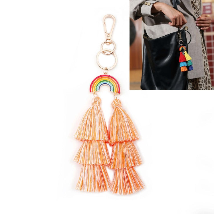 2 PCS Rainbow Ornaments Bohemian Cotton Thread Tassel Bag Pendant Car Keychain Jewelry Accessories