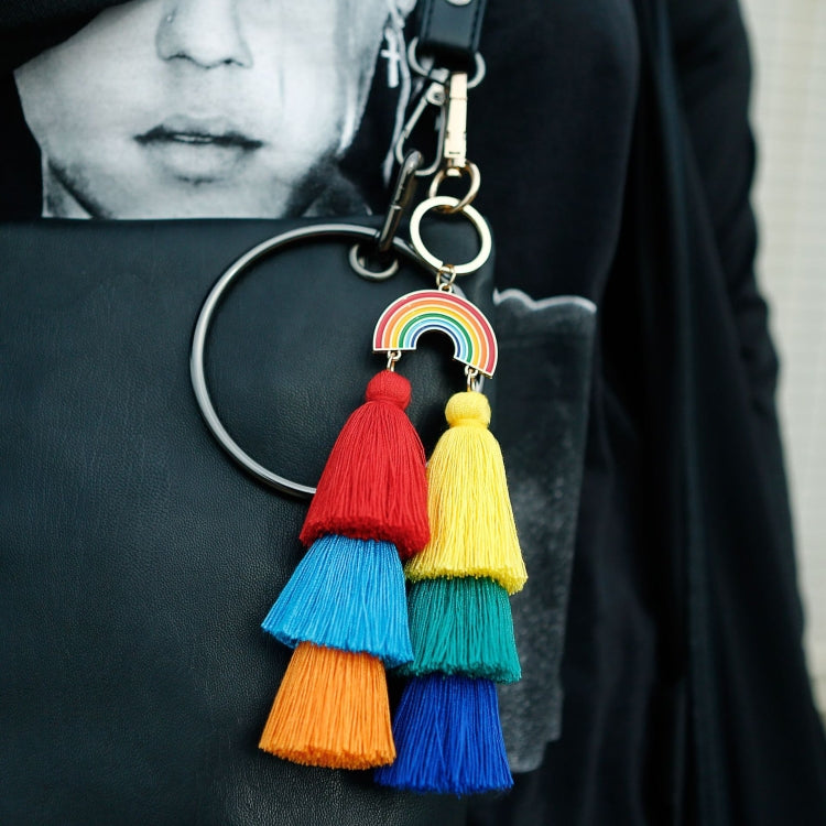 2 PCS Rainbow Ornaments Bohemian Cotton Thread Tassel Bag Pendant Car Keychain Jewelry Accessories