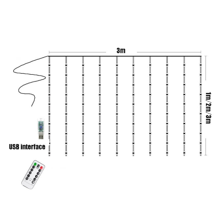 LED Copper Wire Light String USB Garland Curtain String Light Christmas Decoration, Style:with Hook, Size:3m x 3m