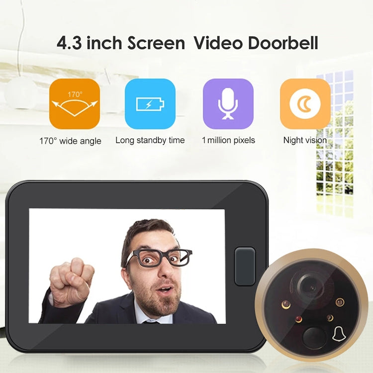Peephole Door Camera 4.3 Inch Color Screen With Electronic Doorbell LED Lights Video Door Viewer Video-eye Home Security