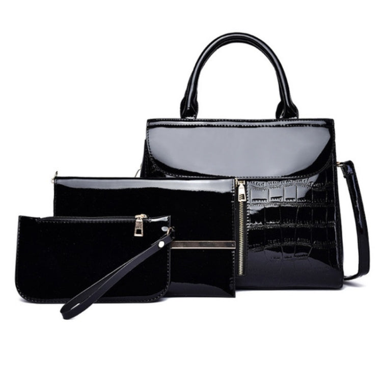 3 in 1 Patent Leather All-Match Temperament Messenger Handbag(Black)
