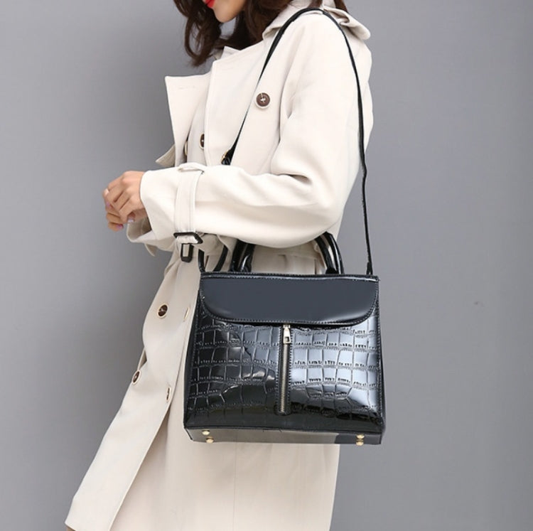 3 in 1 Patent Leather All-Match Temperament Messenger Handbag(Black)