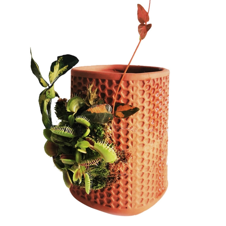 Terraplanter Lazy Automatic Watering Ceramic Flowerpot Indoor Plant Red Clay Automatic Water Seepage Honeycomb Flowerpot, Style:Square