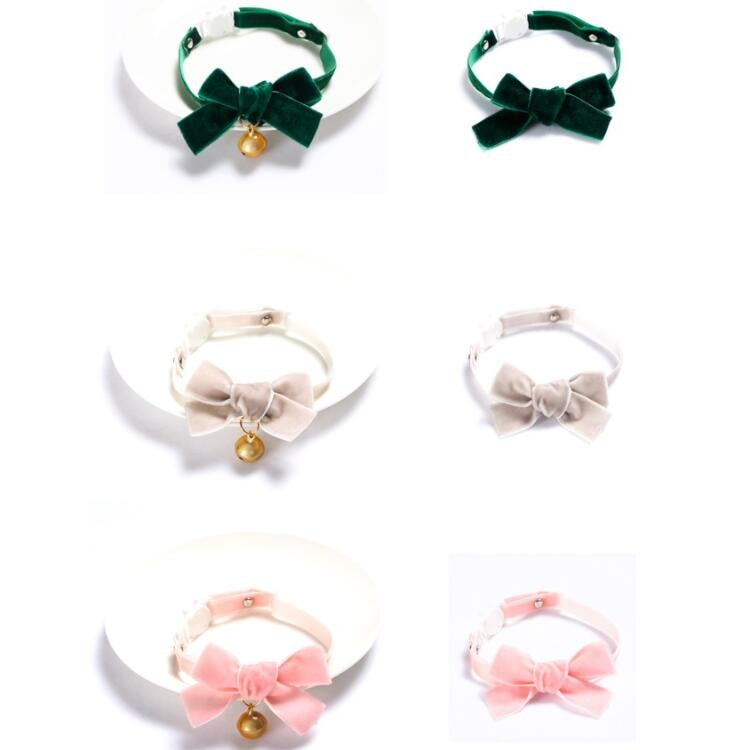 5 PCS Velvet Bowknot Adjustable Pet Collar Cat Dog Rabbit Bow Tie Accessories, Size:S 17-30cm, Style:Bowknot With Bell