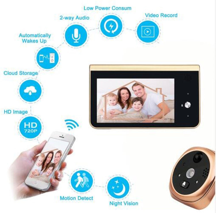4.3 Inch Monitor Wifi Smart Peephole Video Doorbell HD 720P Camera Night Vision PIR Motion Detection APP Control for iOS, Android