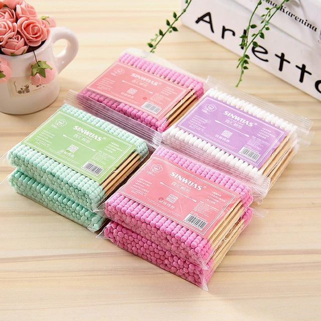 100 Pcs / Pack Double Head Ladies Cotton Swab Nose Ear Cleaning Tool(Random Color Delivery)