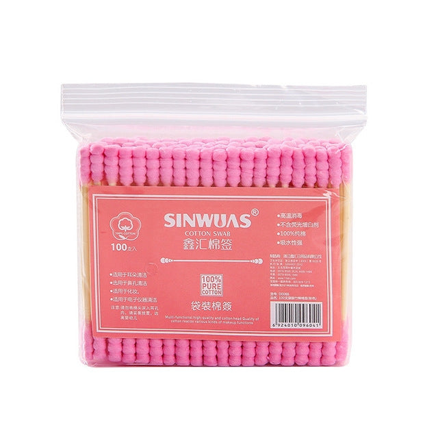 100 Pcs / Pack Double Head Ladies Cotton Swab Nose Ear Cleaning Tool(Random Color Delivery)