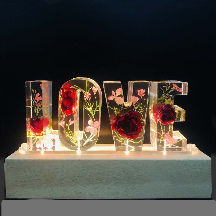 Eternal Flower Night Light Love Letter Desk Lamp Couple Gift, Style:Rose