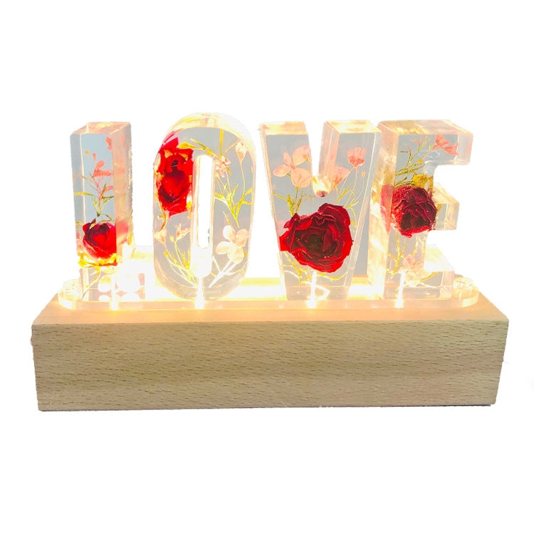 Eternal Flower Night Light Love Letter Desk Lamp Couple Gift, Style:Rose