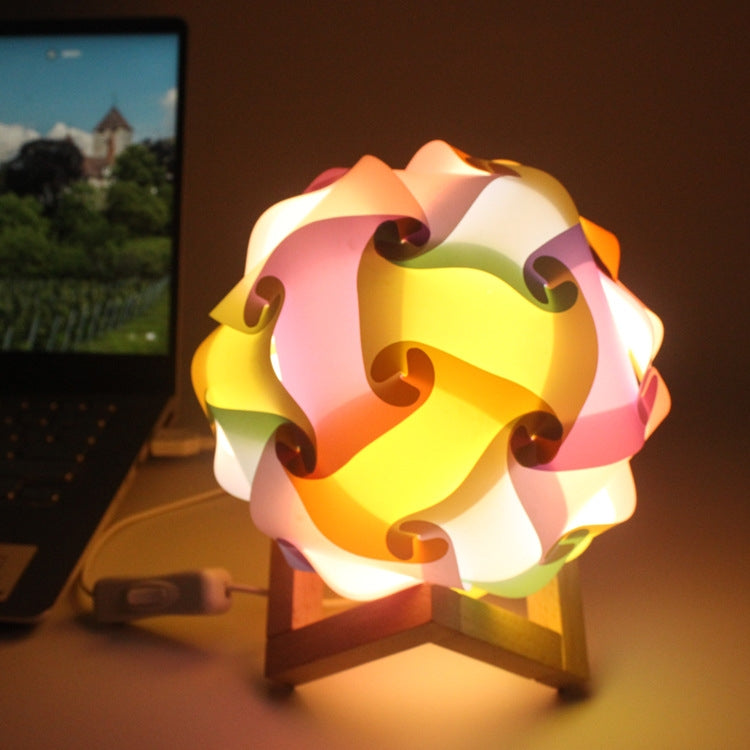 Creative Bedroom Bedside Night Light USB Round Romantic Room Decoration Lamp with Wood Base, Style: DIY Material Kit
