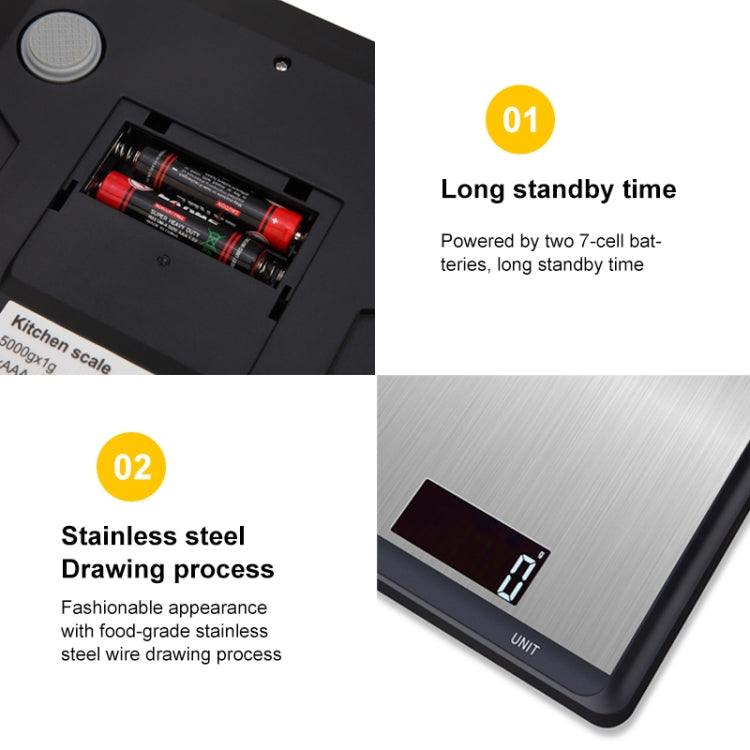 5kg/1g Stainless Steel Kitchen Scale Household Food Electronic Scale