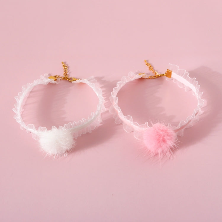 4 PCS Velvet Fungus Lace Stretch Mink Hair Ball Cat Pet Adjustable Collar Pet Accessories Necklace, Size:M 25-30cm