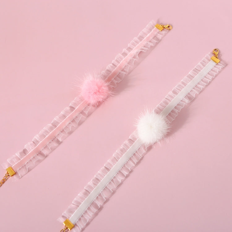 4 PCS Velvet Fungus Lace Stretch Mink Hair Ball Cat Pet Adjustable Collar Pet Accessories Necklace, Size:M 25-30cm