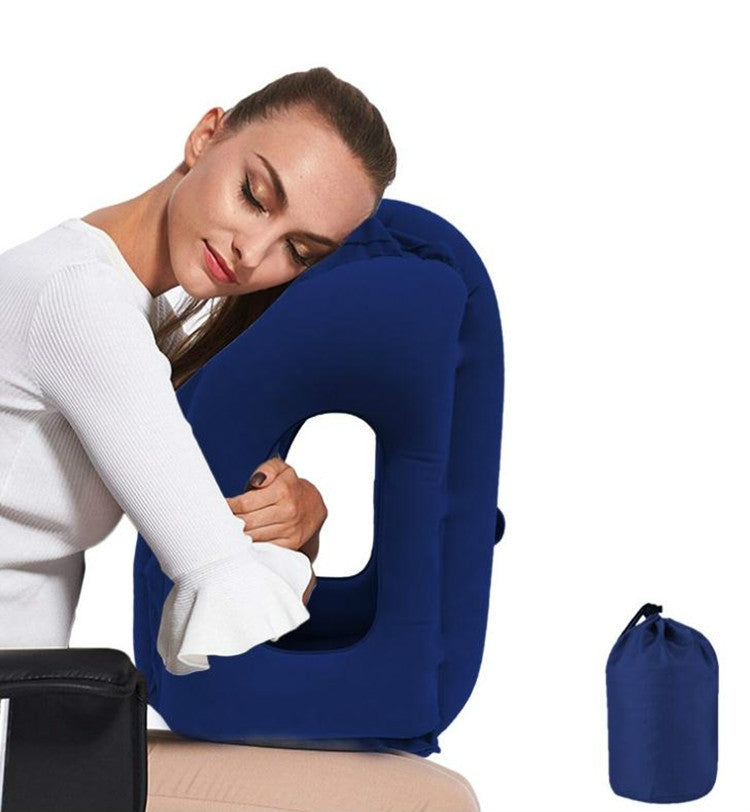 Press the Inflatable Pillow to Take the Plane Train Travel Sleep Artifact Sleep Pillow(Blue)