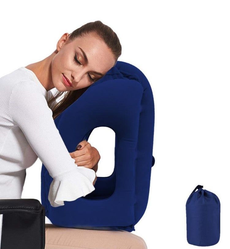 Press the Inflatable Pillow to Take the Plane Train Travel Sleep Artifact Sleep Pillow(Blue)