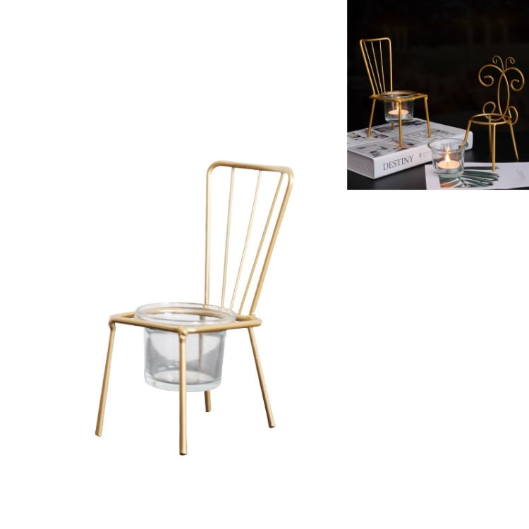 2 PCS Wrought Iron Chair Shaped Candle Holder Decoration Romantic Candle Light Table Decoration, Style:A