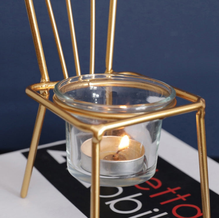 2 PCS Wrought Iron Chair Shaped Candle Holder Decoration Romantic Candle Light Table Decoration, Style:A