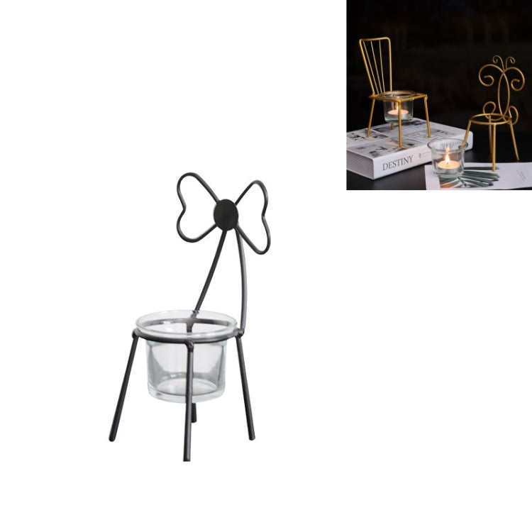 2 PCS Wrought Iron Chair Shaped Candle Holder Decoration Romantic Candle Light Table Decoration, Style:B