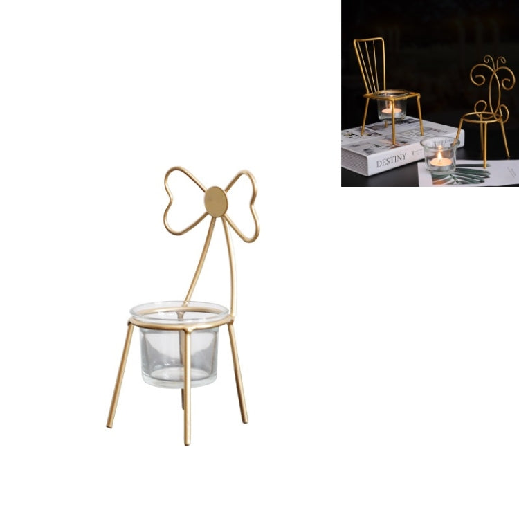 2 PCS Wrought Iron Chair Shaped Candle Holder Decoration Romantic Candle Light Table Decoration, Style:B