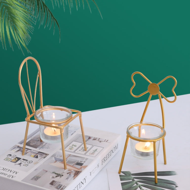 2 PCS Wrought Iron Chair Shaped Candle Holder Decoration Romantic Candle Light Table Decoration, Style:B
