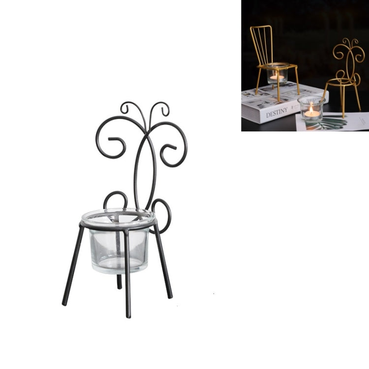 2 PCS Wrought Iron Chair Shaped Candle Holder Decoration Romantic Candle Light Table Decoration, Style:C
