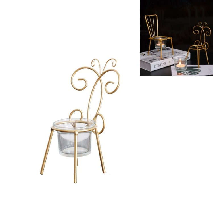 2 PCS Wrought Iron Chair Shaped Candle Holder Decoration Romantic Candle Light Table Decoration, Style:C