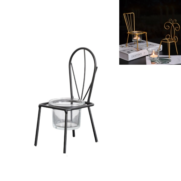 2 PCS Wrought Iron Chair Shaped Candle Holder Decoration Romantic Candle Light Table Decoration, Style:D