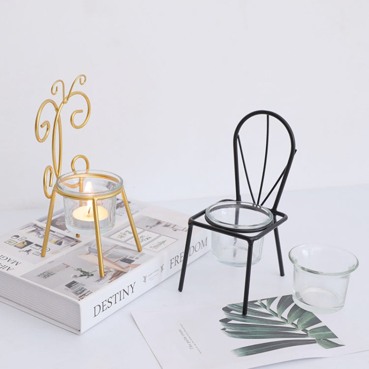 2 PCS Wrought Iron Chair Shaped Candle Holder Decoration Romantic Candle Light Table Decoration, Style:D
