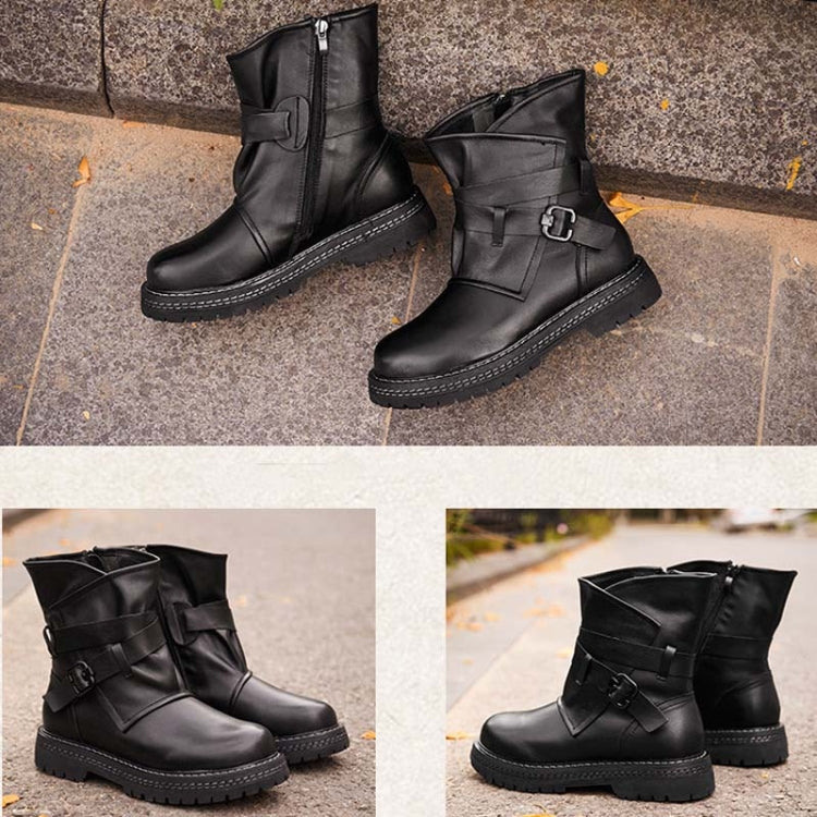 Leather Martin Boots Female Autumn And Winter Middle Tube Retro Leather Boots, Size: 35