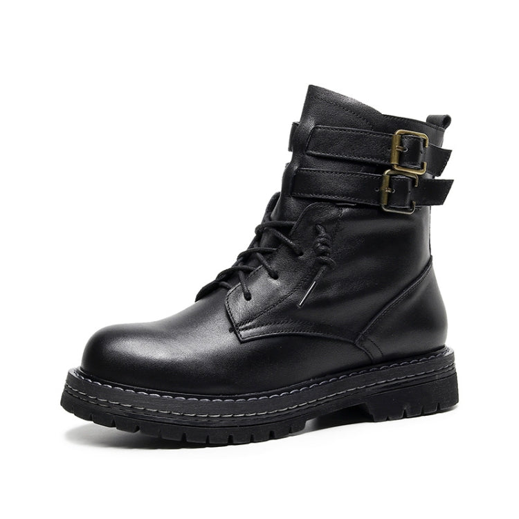 Leather Martin Boots Women Autumn Top Layer Cowhide Single Shoes Simple Square Root Shoes, Size: 40