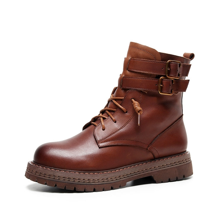 Leather Martin Boots Women Autumn Top Layer Cowhide Single Shoes Simple Square Root Shoes, Size: 40