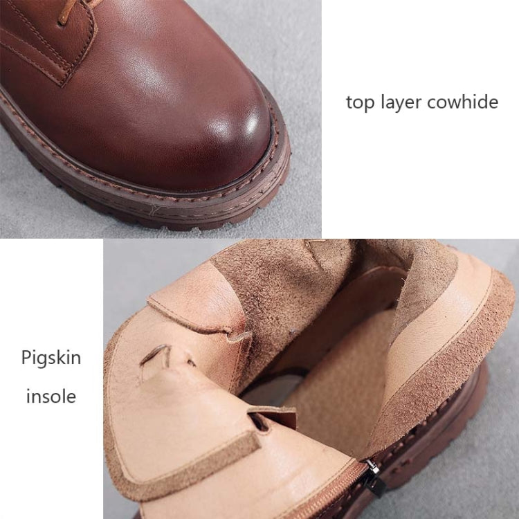 Leather Martin Boots Women Autumn Top Layer Cowhide Single Shoes Simple Square Root Shoes, Size: 40