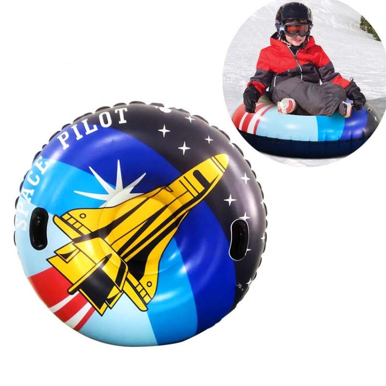 Universe Series Winter Rocket Pattern Round Inflatable Ski Ring With Two-Handed Handle & Traction Rope Buckle