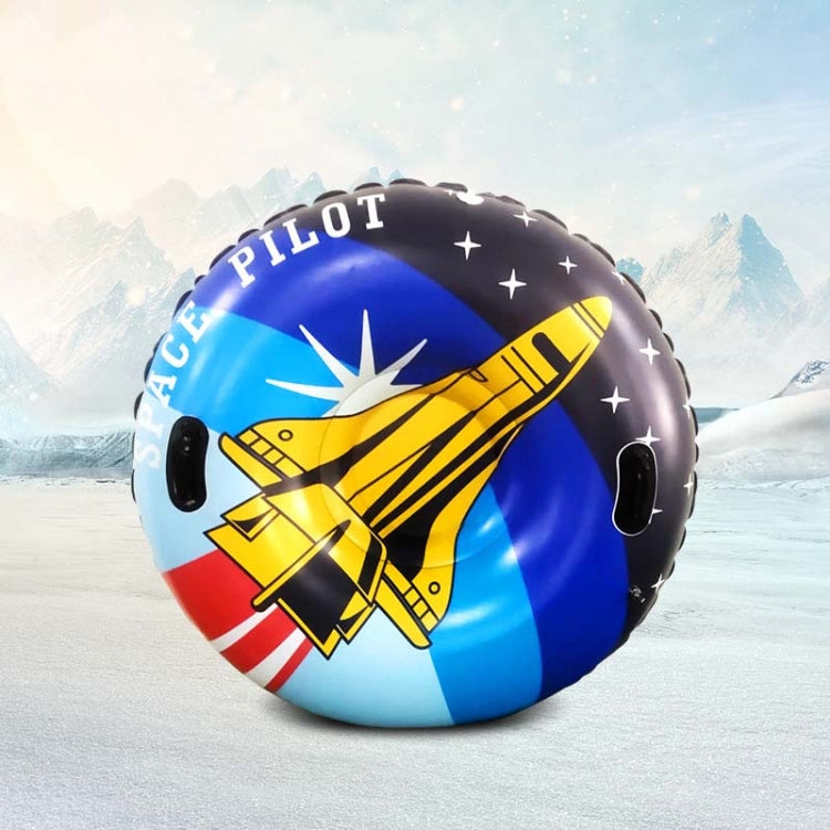 Universe Series Winter Rocket Pattern Round Inflatable Ski Ring With Two-Handed Handle & Traction Rope Buckle