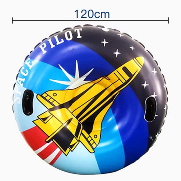 Universe Series Winter Rocket Pattern Round Inflatable Ski Ring With Two-Handed Handle & Traction Rope Buckle