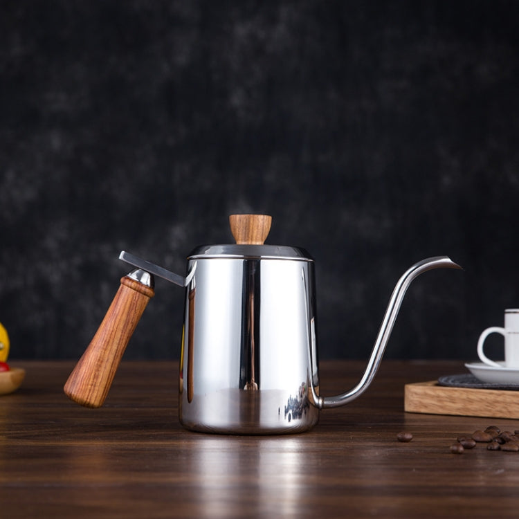 Swan Hand-Flushing Pot Drip Filter Hand-Flushing Coffee Pot Stainless Steel Slender Pot Wooden Handle Long-Mouthed Pot, Capacity: 600ml
