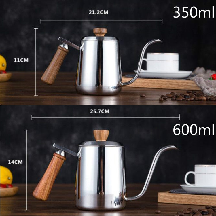 Swan Hand-Flushing Pot Drip Filter Hand-Flushing Coffee Pot Stainless Steel Slender Pot Wooden Handle Long-Mouthed Pot, Capacity: 600ml