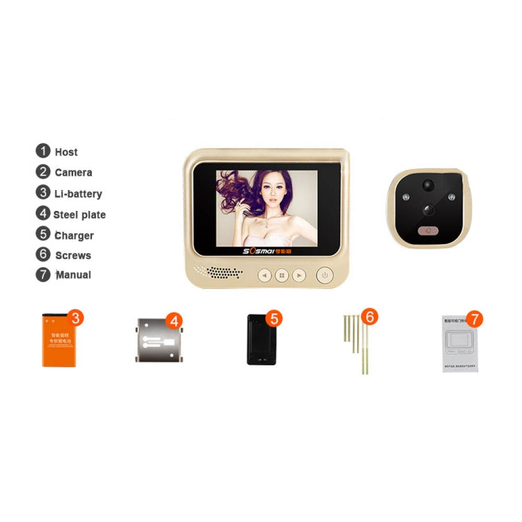 Video Door Viewer Motion Detection Electronic Peephole Ring Doorbell Camera Video-eye Security with 3 inch IPS Color Screen