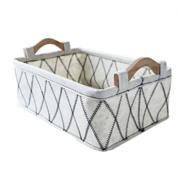2 PCS Wooden Handle Felt Storage Basket Sundries Underwear Storage Box, Specification:  29x18x9.5cm(Off-white)